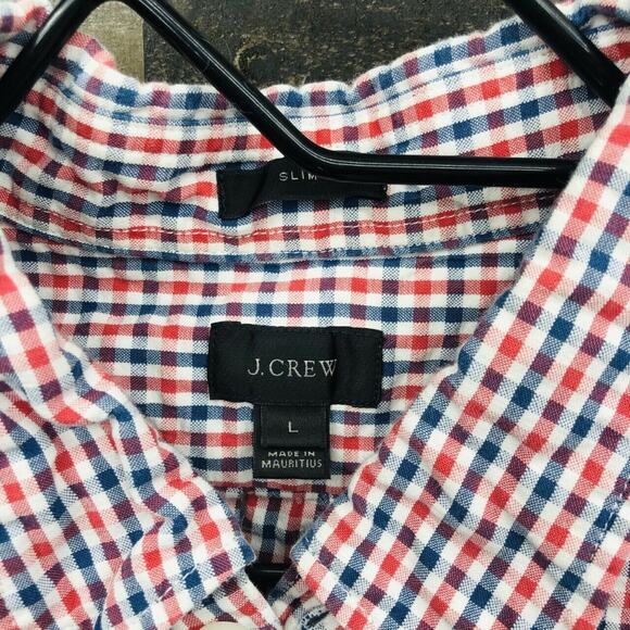 J Crew Men's Slim Fit Button Down Gingham Plaid Shirt Sz LG Red Blue 100% Cotton - Picture 6 of 6